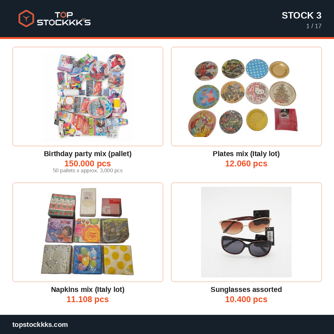 Party Program + Pallet Stock Lot — 231.569 pcs — 50.000 EUR