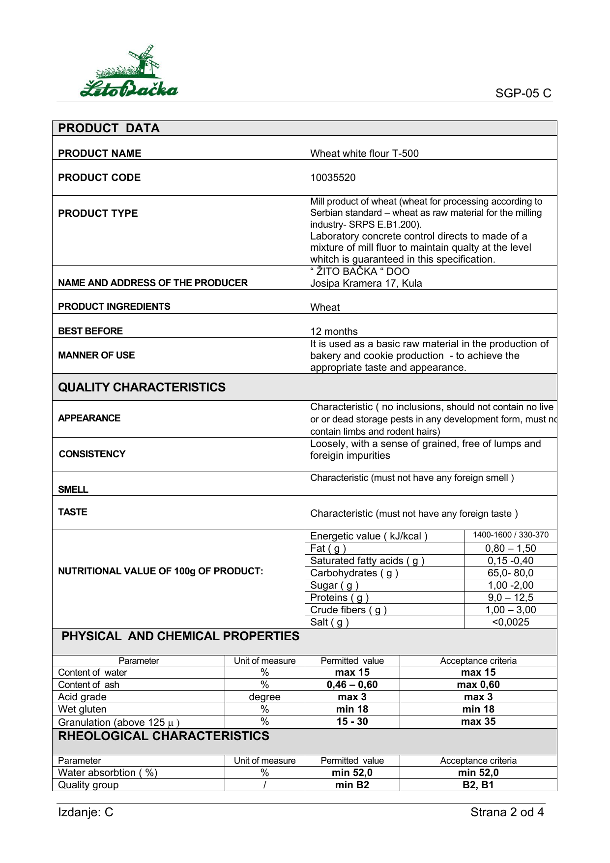 T-500 specification page 1